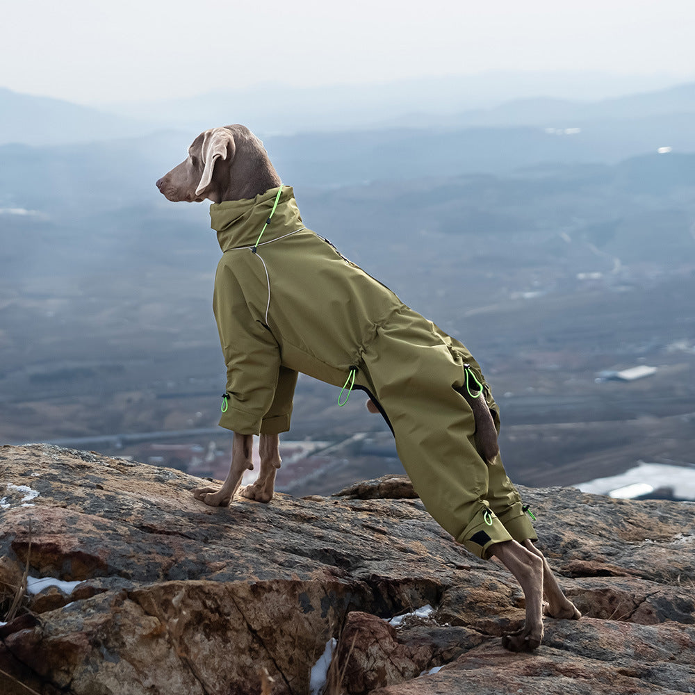 Large dog four-legged jacket Windproof turtleneck sweater Outdoor warm all-inclusive dog clothing Pet clothing